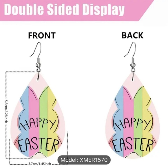 Easter Bunny Earrings Print Cartoon Colorful PU Leather Waterdrop Earrings - Picture 2 of 2